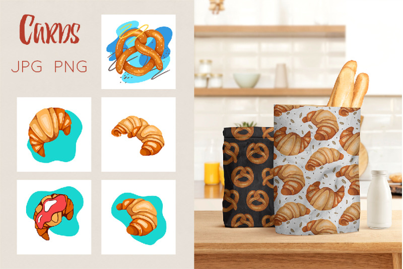 croissants-and-pretzel-cliparts-patterns-and-cards
