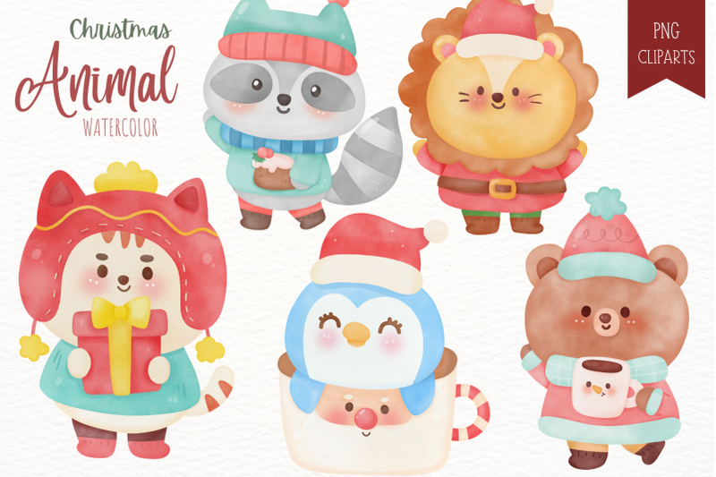 christmas-animal-christmas-watercolor-kawaii-clipart-holiday
