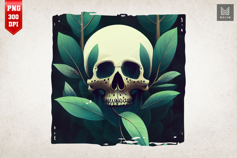 skull-and-leaves-art