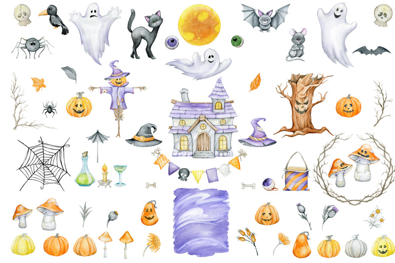 halloween-bundle-digital-paper-watercolor-clipart-halloween-concept