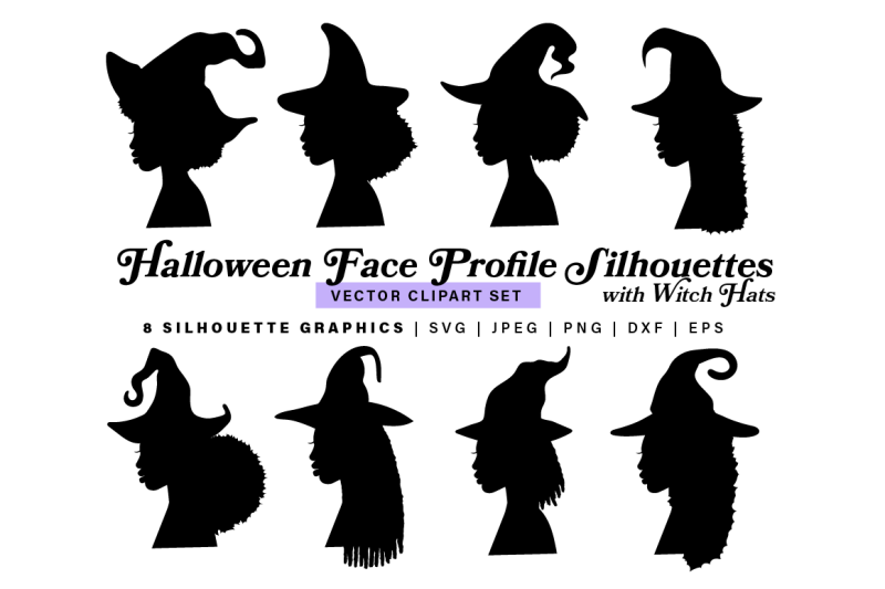 halloween-afro-black-woman-face-profile-silhouettes-with-witch-hats