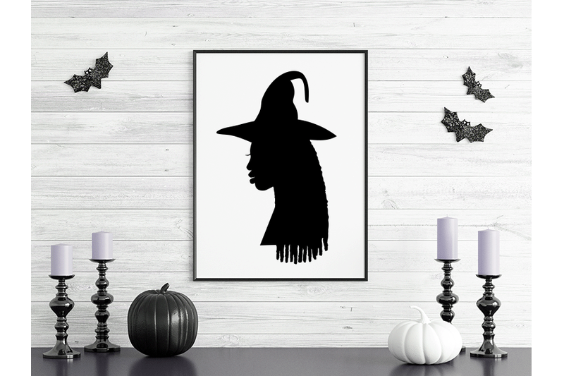 halloween-afro-black-woman-face-profile-silhouettes-with-witch-hats