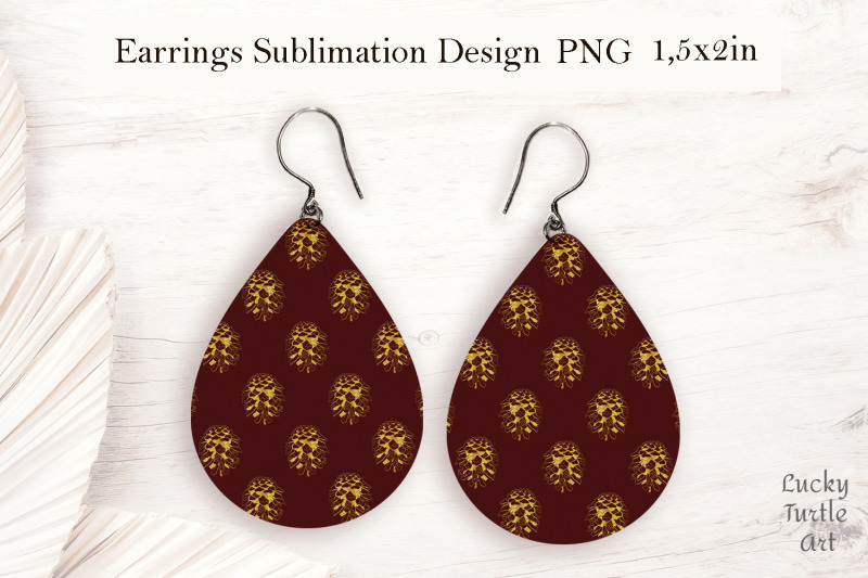 gold-christmas-cones-teardrop-earrings-sublimation-design