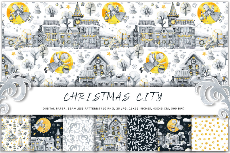 christmas-angel-and-star-winter-city-digital-paper