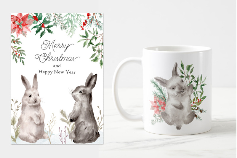 watercolor-christmas-bunny-chinese-new-year-black-rabbit