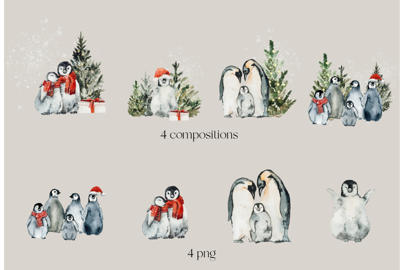 christmas-penguin-watercolor-penguins-hand-painted-png