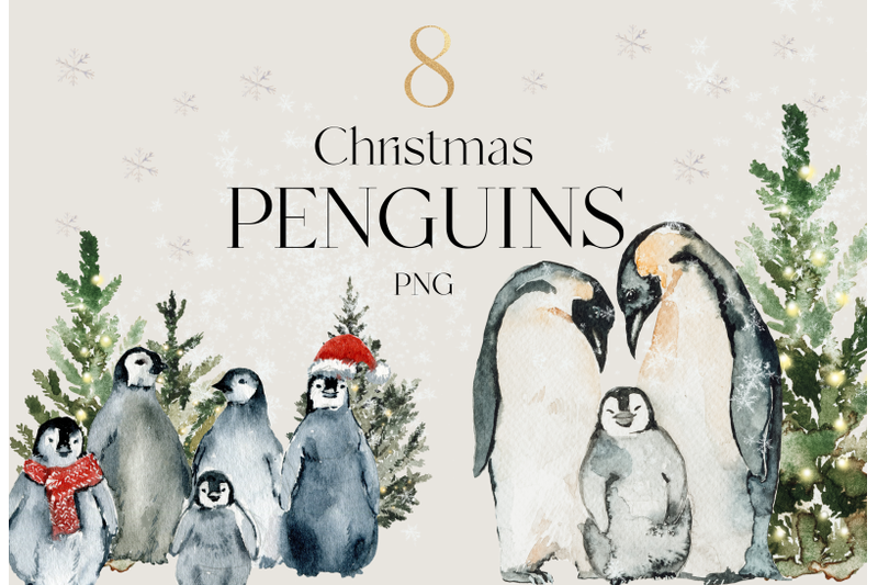 christmas-penguin-watercolor-penguins-hand-painted-png