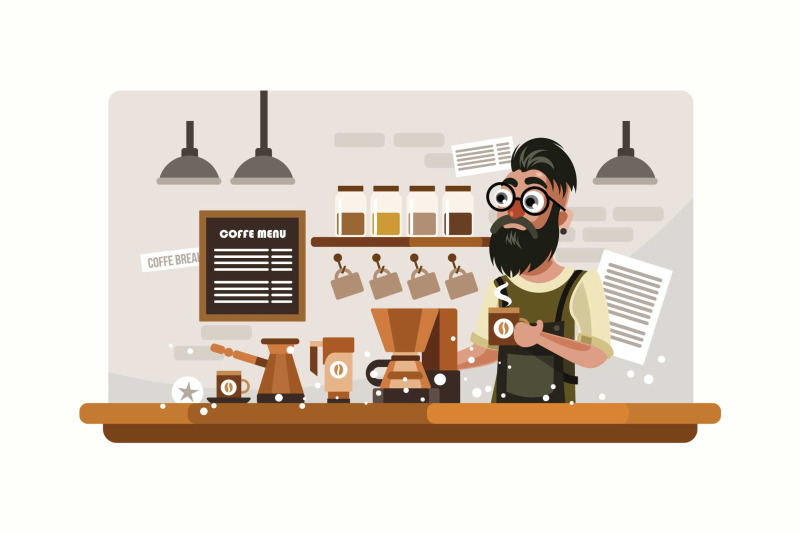 hipster-barista-vector-illustration