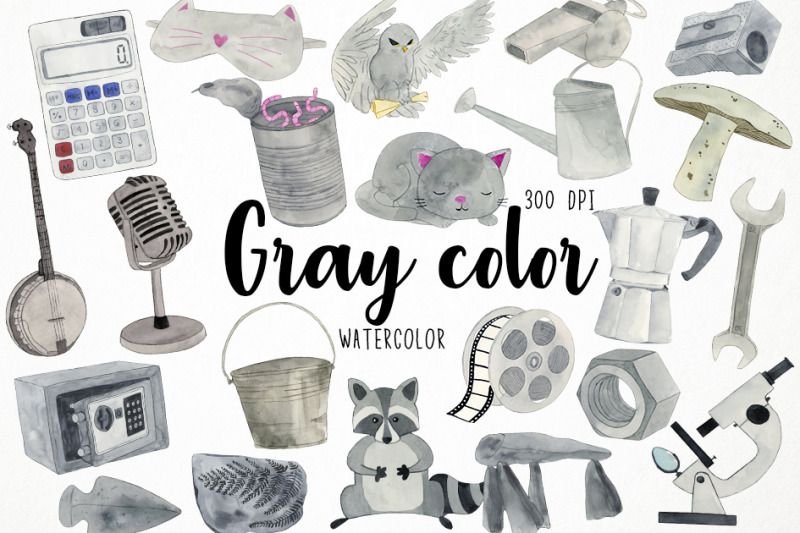 watercolor-gray-clipart-gray-color-clipart-gray-objects-clipart