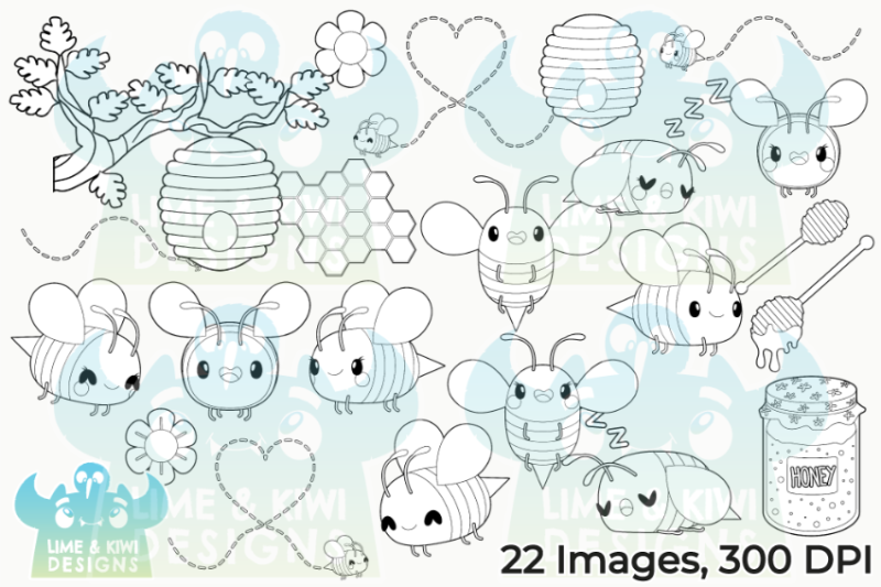 cute-bees-digital-stamps-lime-and-kiwi-designs