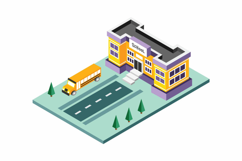 isometric-school-building-vector-illustration