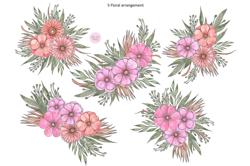 pink-floral-arrangement-watercolor-pink-flowers