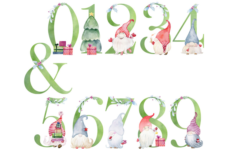 watercolor-alphabet-with-christmas-gnomes