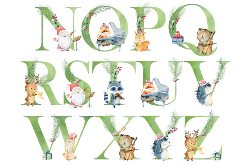 christmas-watercolor-alphabet-with-animals