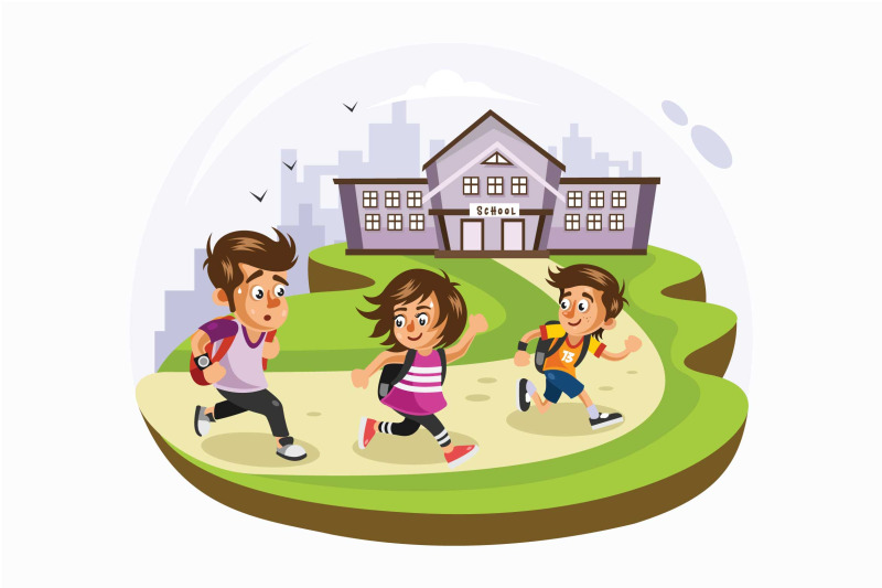 kids-going-to-school-vector-illustration