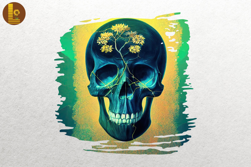 skull-combine-flower-art