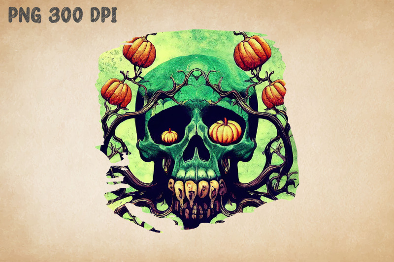 fine-art-skull-and-pumpkins-for-haloween