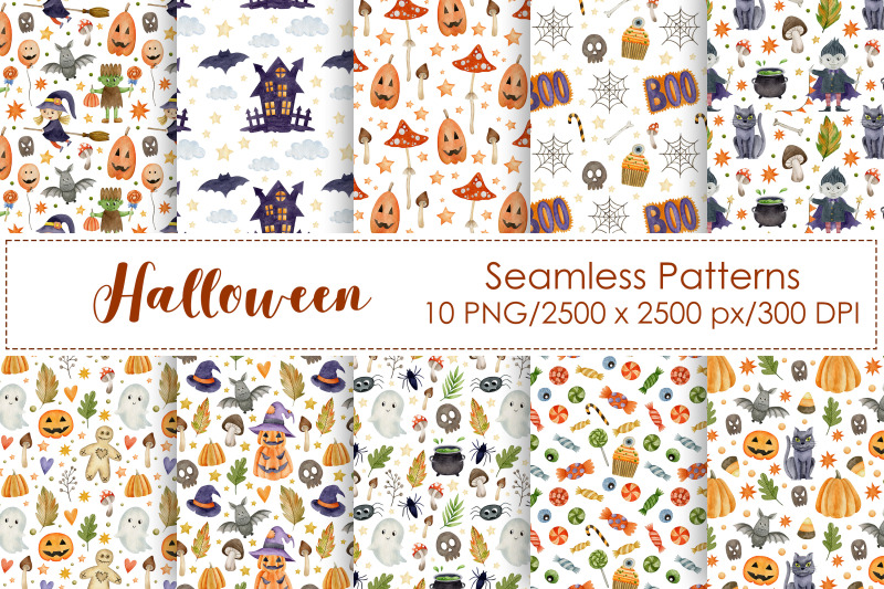 watercolor-halloween-seamless-patterns