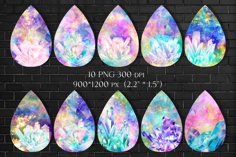 watercolor-crystal-earring-sublimation-png-bundle-teardrop-design