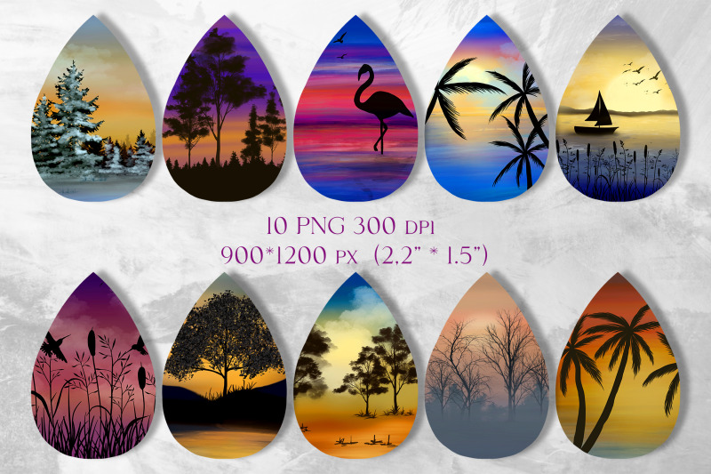 sunset-landscape-earring-sublimation-png-bundle-teardrop-design