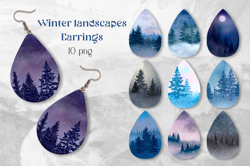 winter-forest-landscape-earring-sublimation-png-bundle-teardrop-design