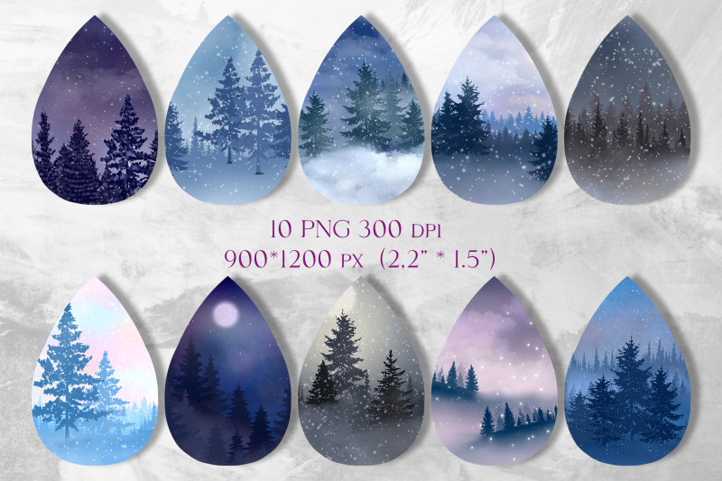 winter-forest-landscape-earring-sublimation-png-bundle-teardrop-design