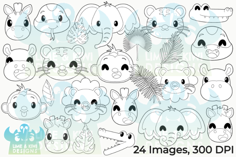 jungle-animal-faces-digital-stamps-lime-and-kiwi-designs