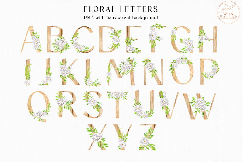 watercolor-floral-alphabet-clipart-rustic-wood-letters-and-numbers