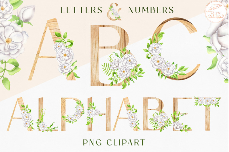 watercolor-floral-alphabet-clipart-rustic-wood-letters-and-numbers