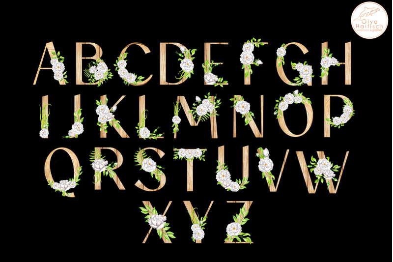 watercolor-floral-alphabet-clipart-rustic-wood-letters-and-numbers