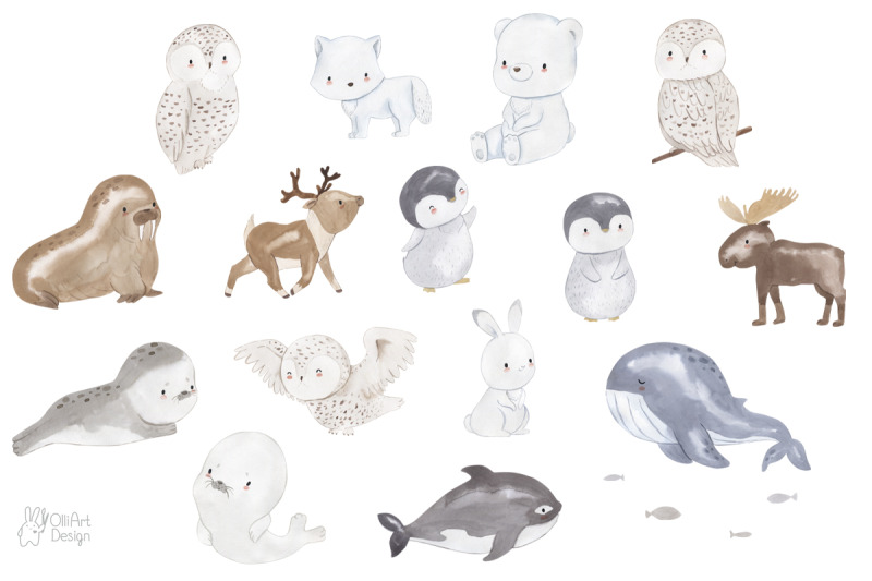 arctic-friends-watercolor-animal-clipart