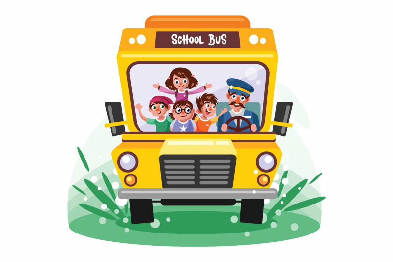 kids-riding-school-bus-vector-illustration