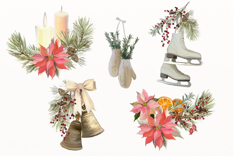 christmas-decorations-clipart-winter-holiday-vintage-style-set