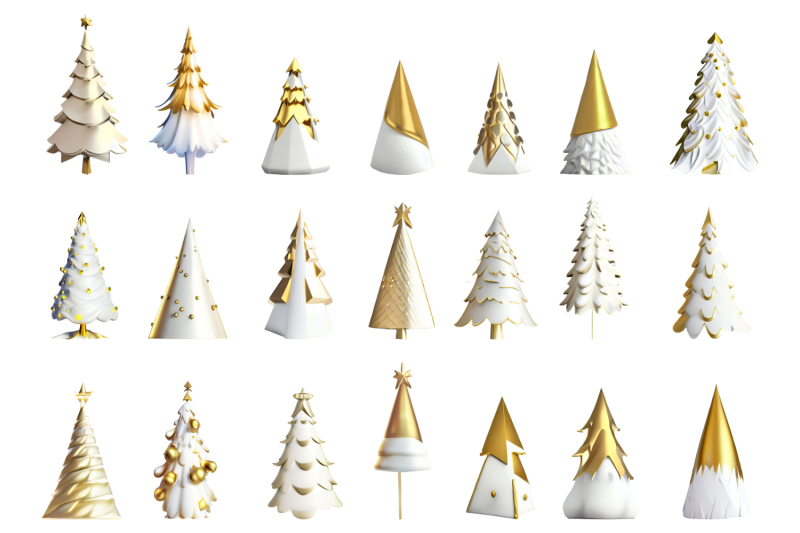 3d-white-and-gold-christmas-tree-clipart-bundle