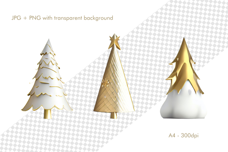 3d-white-and-gold-christmas-tree-clipart-bundle