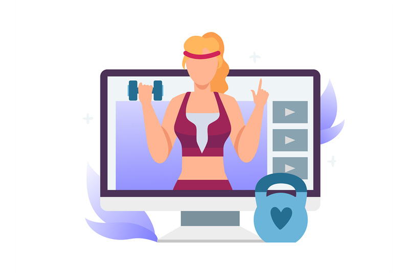 fitness-video-blogger-on-computer-screen-woman-doing-online-training