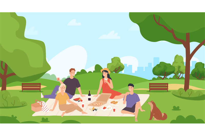 summer-picnic-and-recreation-group-of-friends-chilling-and-eating-foo