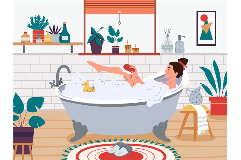 woman-in-bath-female-character-washing-in-bathroom-with-foam-and-yell