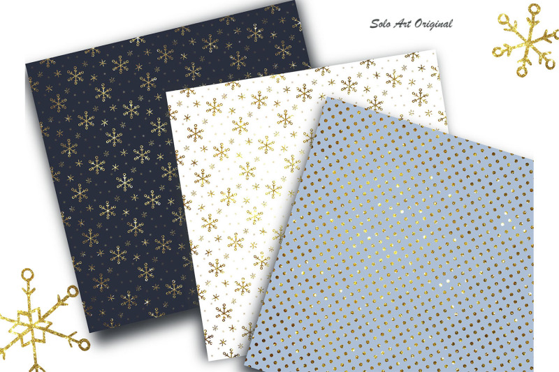 christmas-seamless-patterns-gold-snowflakes-polka-dots-digital-paper