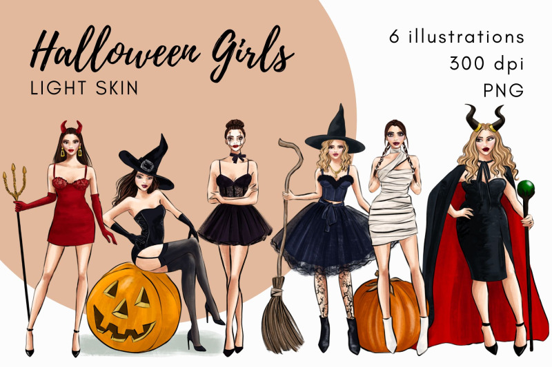 halloween-girls-light-skin-watercolor-fashion-clipart