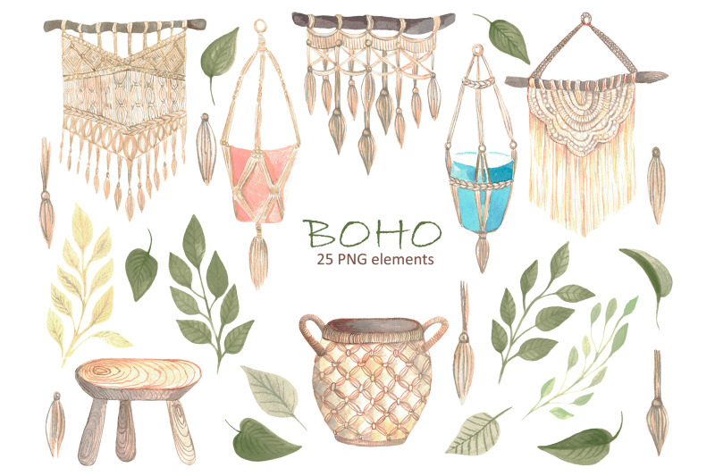 watercolor-house-plant-clipart-boho-macrame-clipart