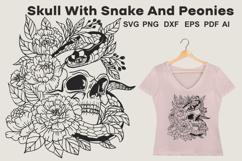 floral-skull-svg-skull-with-snake-and-flowers-svg-cut-file