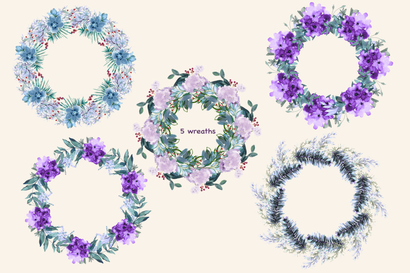 watercolor-christmas-purple-flowers-clipart-set