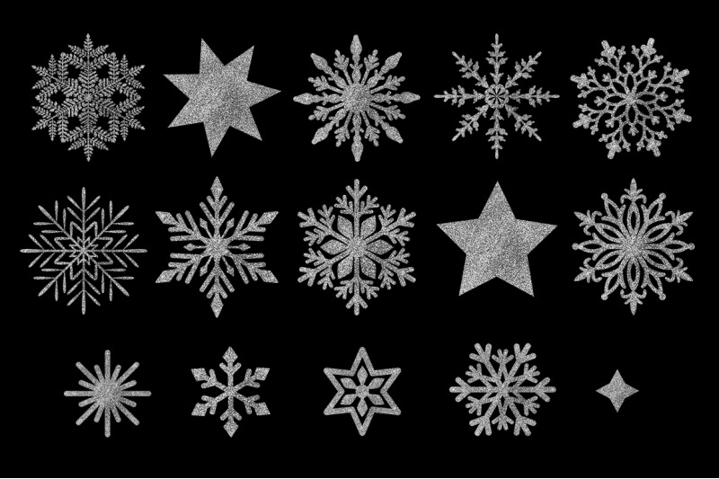 silver-glitter-snowflakes-and-stars-clipart-png