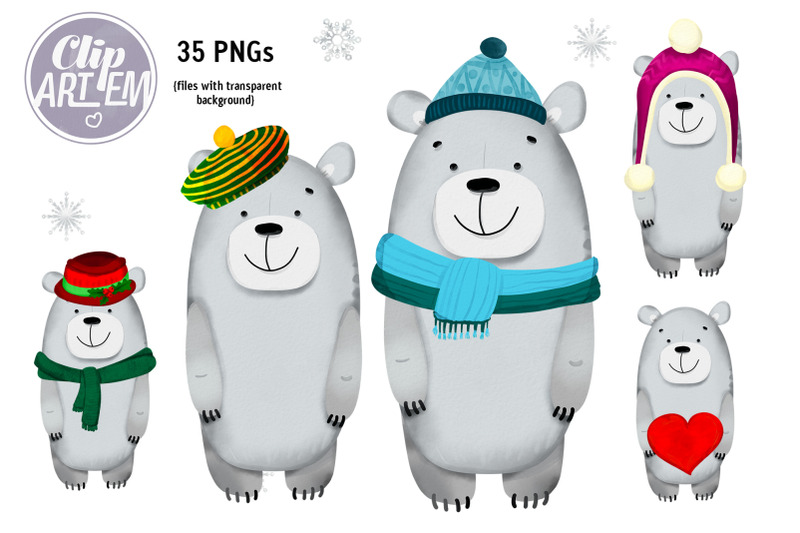 sweet-bears-clip-art-35-pngs-winter-bear-in-hats-watercolor-file