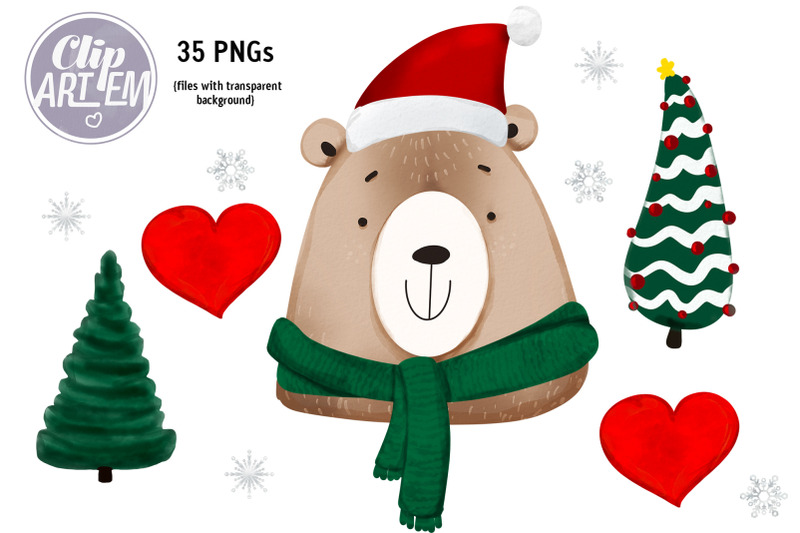 sweet-bears-clip-art-35-pngs-winter-bear-in-hats-watercolor-file