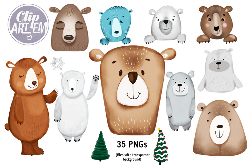 sweet-bears-clip-art-35-pngs-winter-bear-in-hats-watercolor-file