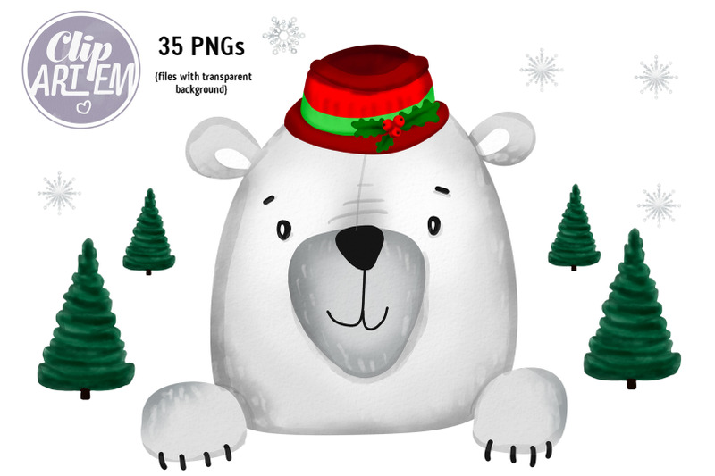 sweet-bears-clip-art-35-pngs-winter-bear-in-hats-watercolor-file