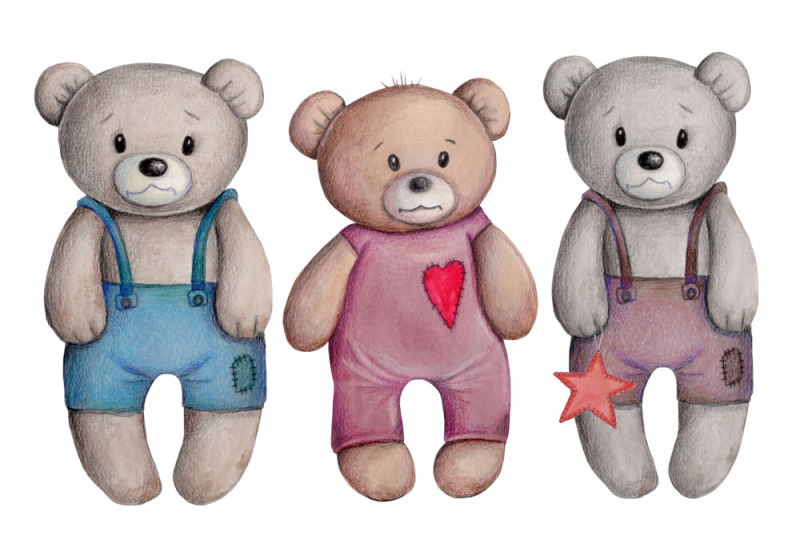 three-cute-teddy-bears-watercolor-hand-painted-illustrations