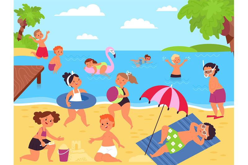 cartoon-kids-on-beach-children-on-sea-playing-with-sand-summer-touri